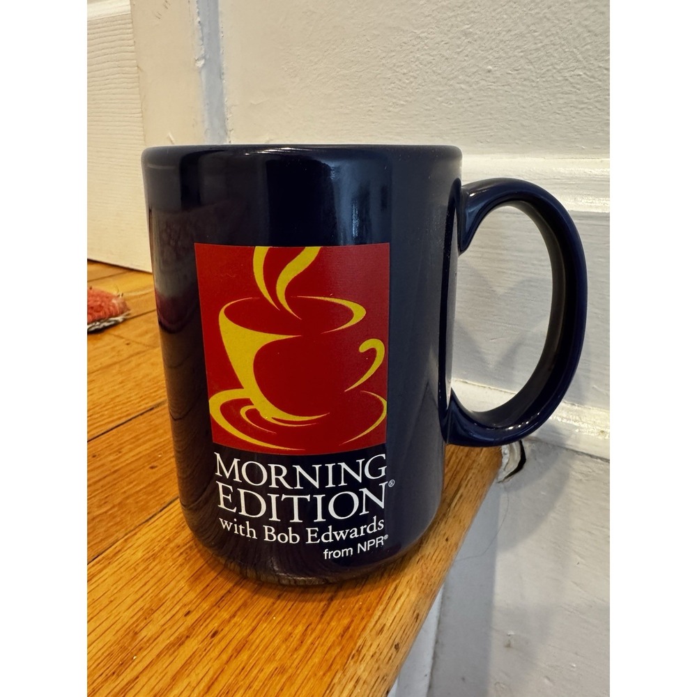 Vintage Morning Edition With Bob Edwards NPR Navy Coffee Cup Mug Logo Radio
